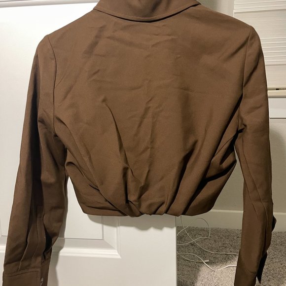 Zara Pleated Crop Top Button Up Shirt - Picture 9 of 10